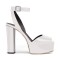 Chunky Heels Ankle Straps Peep Toe Platform Sandals - White Patent