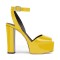Chunky Heels Ankle Straps Peep Toe Platform Patent Sandals- Yellow