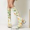Square Toe Chunky Heels Lace Up Flower Texture Low Platforms Knee Highs Boots - Green Faux Leather