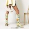 Square Toe Chunky Heels Lace Up Flower Texture Low Platforms Knee Highs Boots - Green Faux Leather