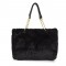 Plush Shopping Totes Metal Chain Totebag Bags - Black