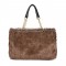 Plush Shopping Totes Metal Chain Totebag Bags - Brown