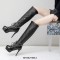 Round Toe Dimensional Lattice Decorated Lace Up Platforms Thigh High Stiletto Boots - Black