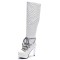 Round Toe Dimensional Lattice Decorated Lace Up Platforms Thigh High Stiletto Boots - White