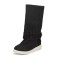 Round Toe  Street Trend Knee Highs Couple Flat Boots - Black Denim