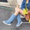 Round Toe  Street Trend Knee Highs Couple Flat Boots - SkyBlue Denim