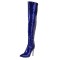 Pointed Toe Metal Stiletto Heels Over The Knees Thigh High Glossy Boots - Blue Patent