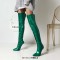 Pointed Toe Metal Stiletto Heels Over The Knees Thigh High Glossy Boots - Green Patent