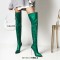 Pointed Toe Metal Stiletto Heels Over The Knees Thigh High Glossy Boots - Green Patent
