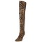 Pointed Toe Metal Stiletto Heels Over The Knees Thigh High Glossy Boots - Leopard Tan Patent