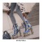 Round Toe Ethnic Floral Pearl with Rhinestones Chunky Heels Ankle Highs Autumn Platforms Boots - Blue