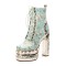 Round Toe Ethnic Floral Pearl with Rhinestones Chunky Heels Ankle Highs Spring Platforms Boots - Green