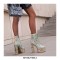 Round Toe Ethnic Floral Pearl with Rhinestones Chunky Heels Ankle Highs Spring Platforms Boots - Green