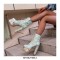 Round Toe Ethnic Floral Pearl with Rhinestones Chunky Heels Ankle Highs Spring Platforms Boots - Green