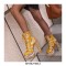 Round Toe Ethnic Floral Pearl with Rhinestones Chunky Heels Ankle Highs Spring Platforms Boots - Yellow