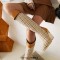 Pointed Toe Half Wedges Knee Highs Chunky Heels Zipper Boots - Brown Microfiber