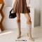 Pointed Toe Half Wedges Knee Highs Chunky Heels Zipper Boots - Brown Microfiber