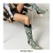 Pointed Toe Cuban Half Wedge Heels Paisley Mandala Back Zipper Boots - Multicolor