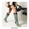 Pointed Toe Cuban Half Wedge Heels Paisley Mandala Back Zipper Boots - Multicolor