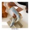 Pointed Toe Cuban Half Wedge Heels Paisley Mandala Back Zipper Boots - Skyblue
