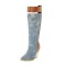 Pointed Toe Half Wedges Knee Highs Chunky Heels Zipper Boots - SkyBlue Microfiber