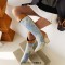 Pointed Toe Half Wedges Knee Highs Chunky Heels Zipper Boots - SkyBlue Microfiber