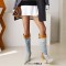 Pointed Toe Half Wedges Knee Highs Chunky Heels Zipper Boots - SkyBlue Microfiber