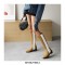  Round Toe Denim Style Knee Highs Zipper Flats Boots - Auburn