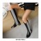 Round Toe Denim Style Knee Highs Zipper Crowbar Pattern Flats Boots - Black