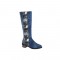  Round Toe Denim Style Knee Highs Zipper Snake Print Pattern Flats Boots - Blue