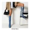  Round Toe Denim Style Knee Highs Zipper Snake Print Pattern Flats Boots - Blue