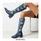  Round Toe Denim Style Knee Highs Zipper Snake Print Pattern Flats Boots - Blue