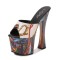 Peep Toe Chunky Heels Graffiti Designed Platforms Sandals  - Black Silk