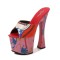 Peep Toe Chunky Heels Graffiti Designed Platforms Sandals - Red Silk