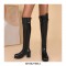 Chunky Heels Round Toe Autumn Side Zipper Decorated Straps Knee High Boots - Black