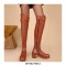 Chunky Heels Round Toe Autumn Side Zipper Decorated Straps Knee High Boots - Brown
