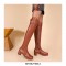 Chunky Heels Round Toe Autumn Side Zipper Decorated Straps Knee High Boots - Brown