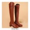 Chunky Heels Round Toe Autumn Side Zipper Decorated Straps Knee High Boots - Brown