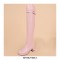 Chunky Heels Round Toe Autumn Side Zipper Decorated Straps Knee High Boots - Pink