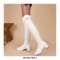 Chunky Heels Round Toe Autumn Side Zipper Decorated Straps Knee High Boots - White
