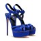 Italian Heels Ankle Straps Peep Toe Platform Patent Stiletto Sandals - Dark Blue
