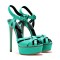 Italian Heels Ankle Straps Peep Toe Platform Patent Stiletto Sandals - Turquoise