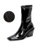 Square Toe Side Zipper Chunky Heels Patent Winter Boots - Black