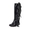 Square Toe Knee Highs Tassel Decorated Chunky Heels Crocodile Pattern Western Style Boots - Black Faux Leather