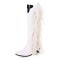 Square Toe Knee Highs Tassel Decorated Chunky Heels Crocodile Pattern Western Style Boots - White Faux Leather