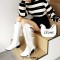 Square Toe Knee Highs Tassel Decorated Chunky Heels Crocodile Pattern Western Style Boots - White Faux Leather