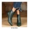 Pointed Toe Kitten Square Heels Back Zipper Rustic Ankle Booties - Army Green