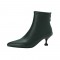 Pointed Toe Kitten Square Heels Back Zipper Rustic Ankle Booties - Army Green