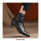 Pointed Toe Kitten Square Heels Back Zipper Rustic Ankle Booties - Black