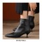 Pointed Toe Kitten Square Heels Back Zipper Rustic Ankle Booties - Black